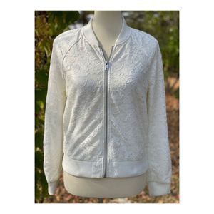 Forever 21 Lace Bomber Jacket Off White Full Zip Sz S
